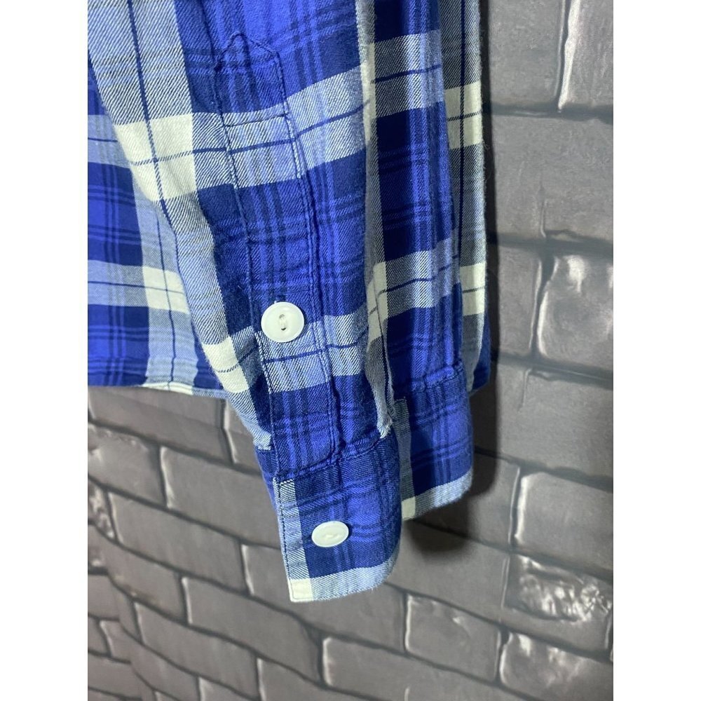 Madewell Tab Collar Blue Plaid Long Sleeve Lightweight Flannel Tunic L - Picture 5 of 5